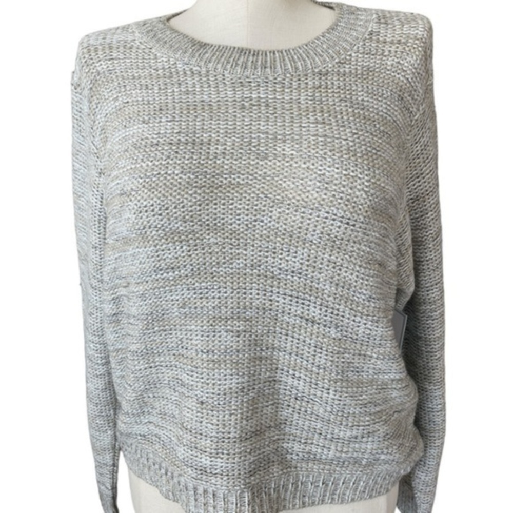 Susina Sweater beige tan Chunky Knit Crew Neck Ribbed Trim Sweater NWT Sz Med